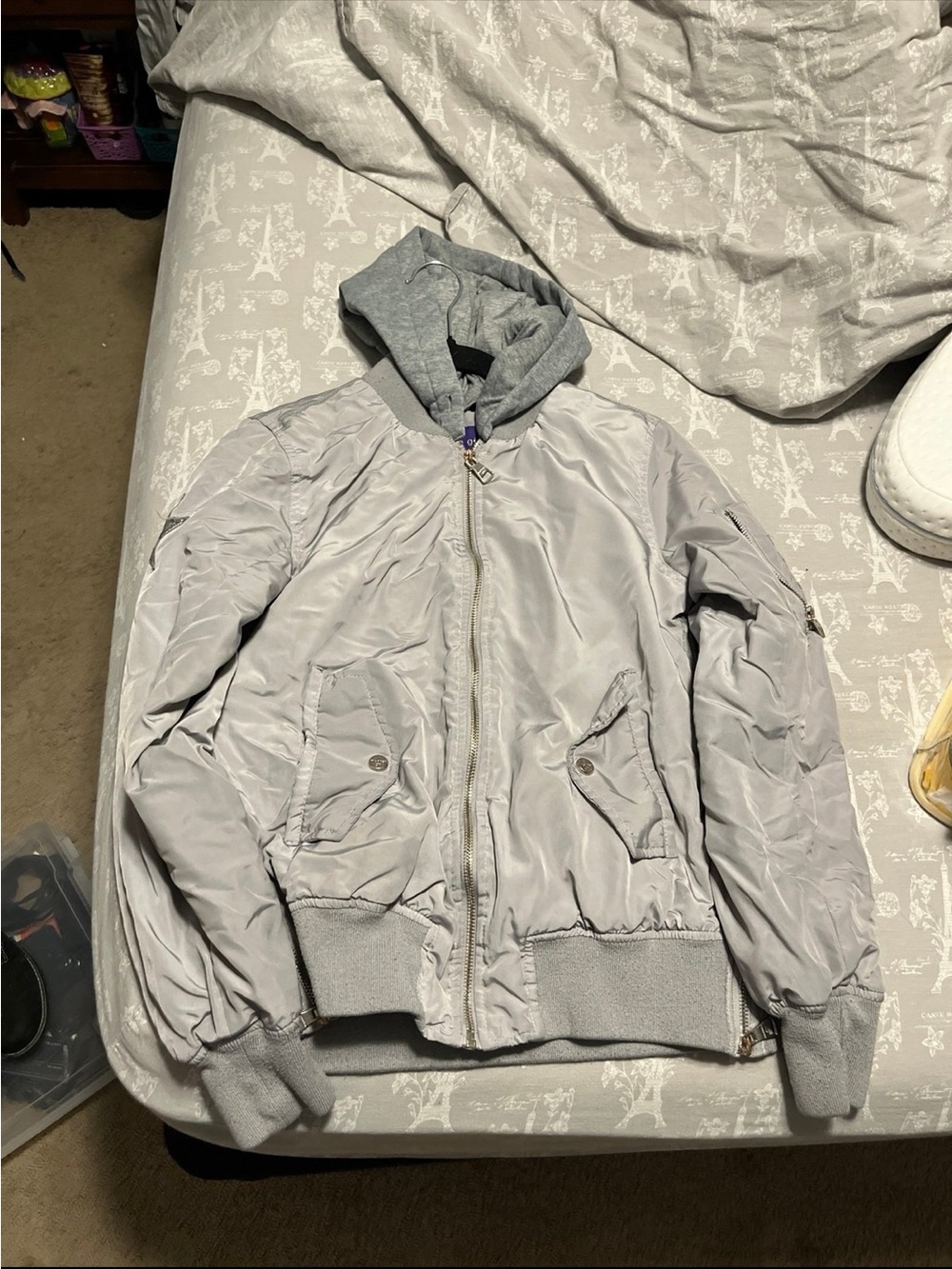 Madden Girl Light Gray Bomber Jacket with Hood